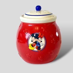 Disney Mickey and Minnie Mouse Small Ceramic Red Cookie Jar Happy Couple